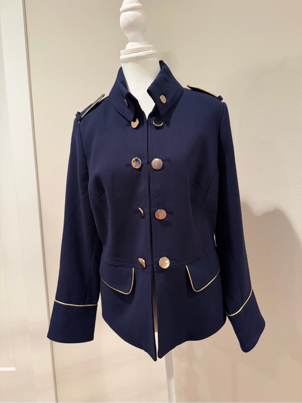 Chico's Navy Military-Inspired Blazer with Gold Trim NWT